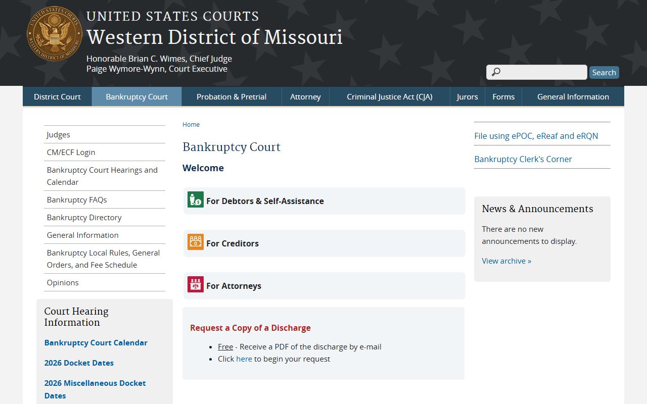 Western District of Missouri bankruptcy court page separate from Dallas County Circuit Clerk records