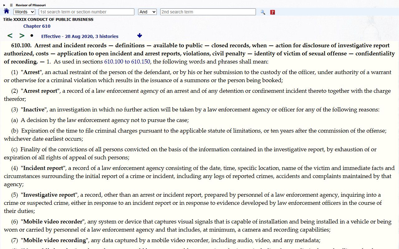Dallas County arrest records and court charges Missouri arrest incident record law