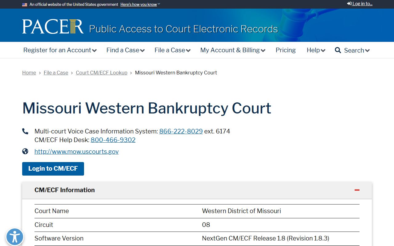 Dallas County court dockets Missouri Western Bankruptcy CM ECF source