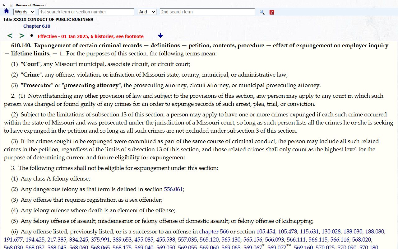 Dallas County court records Missouri expungement statute reference