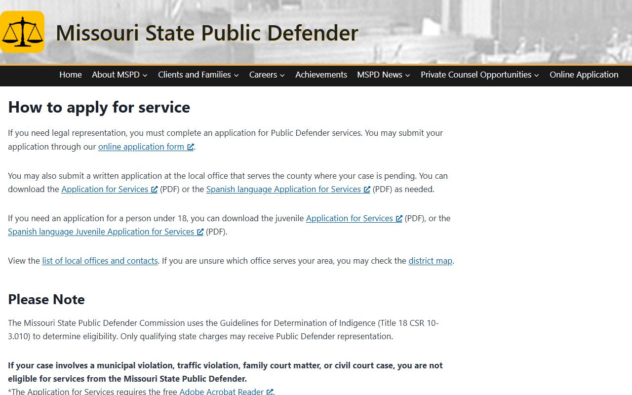 Dallas County criminal court records Missouri public defender application source